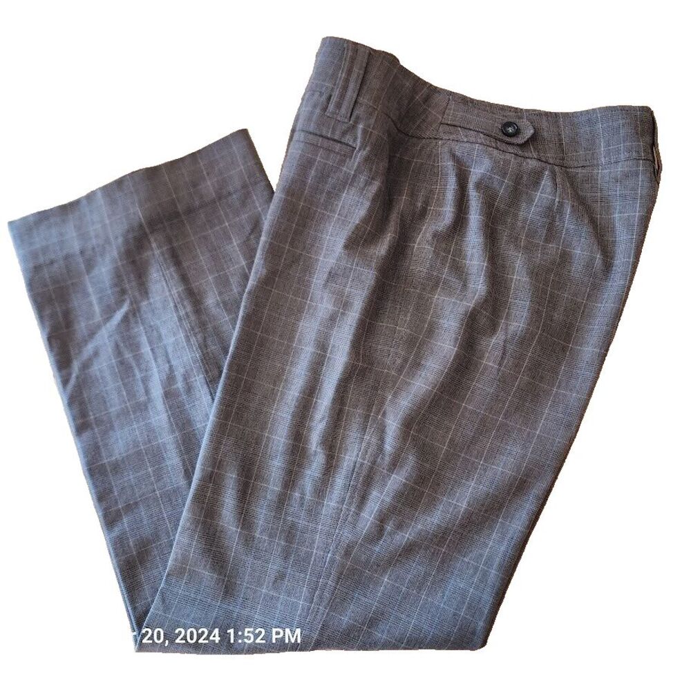 Willi Smith Brown Plaid Slacks Straight Leg Womens Size 10 2 Pocket Waist Detail